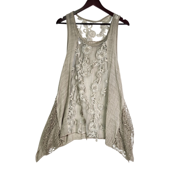 Tops - Lace Embroidered Tunic Tank Top Women's Large Taupe Whimsigoth Fairy Festival